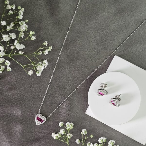 Ruby Heart Necklace Set